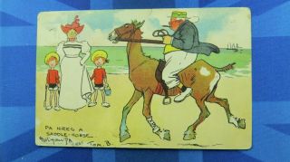 Vintage Tom B Browne Comic Postcard 1900s Beach Donkey Pa Hires A Saddle Horse