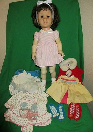 Vintage 1960 Chatty Cathy Doll 2nd Version,  Brown Eyes Brunette W 5 Outfits