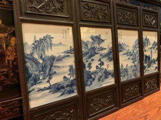 A Set Of Four Large Chinese Porcelain Plaque Framed Panels.
