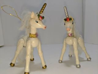 Vintage Kurt S Adler Wooden Christmas Unicorns Hand Painted Ornaments Set 1980’s
