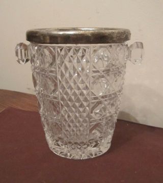 Vintage Silver Plate Ornate Deep Pressed Glass Crystal Ice Cube Bucket Bowl Jug
