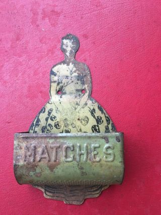 Vintage/Antique Tin Litho Victorian Lady Match Safe/Holder Unusual 3