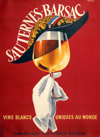 Vintage Wine Poster Sauternes Barsac Vins Blanc By Falcucci C1960 Bar