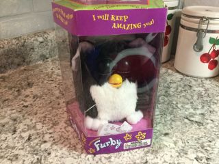 Vintage Furby Model 70 - 800 1998 In Package Gray And Pink W Black Spots