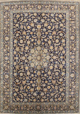 Stunning Signed Vintage Navy Blue Floral 10x13 Kaashan Persian Oriental Area Rug