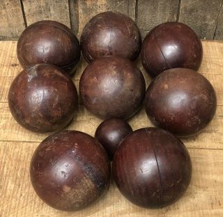 Set Of Vintage Antique Wooden Bocce Ball Balls Made In Argentina Lawn Game