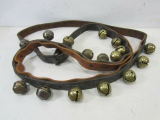Antique Leather Horse Strap With Brass Sleigh Bells