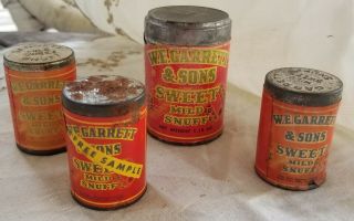 4 Vintage W.  E Garretts And Sons Sweet Snuff Tin