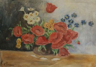 German Art,  Antique Oil Painting,  Still Life,  Signed H.  Purrmann