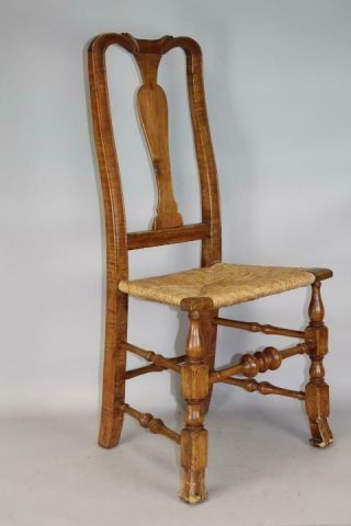 Rare 18th C Norwich Ct Qa Chair Carved Crest Spanish Feet Screaming Tiger Maple