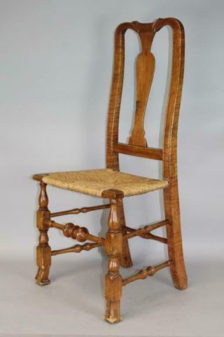 RARE 18TH C NORWICH CT QA CHAIR CARVED CREST SPANISH FEET SCREAMING TIGER MAPLE 2