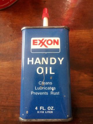 Vintage Blue Exxon Handy Oil 4 Oz Can General Household Oiler Tin W/ Cap