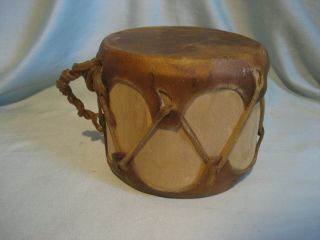 Vintage Native American Double - Sided Handmade Animal Hide Drum