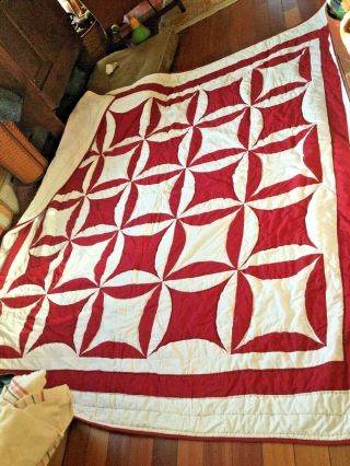 Antique Handmade Quilt Made In Old Red And Whites