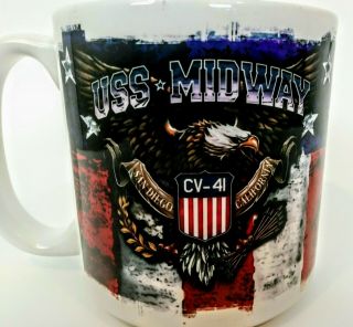 Vintage Uss Midway Cv - 41 Coffee Mug Cup Usa Flag Red White Blue Thailand