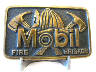 Vintage Mobil Fire Brigade Belt Buckle 1986 Employee Anacortes Brass