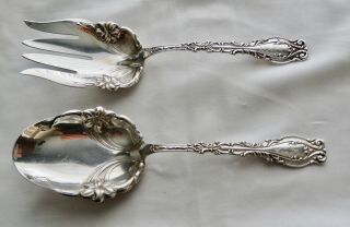 Frank Whiting Josephine Lily Sterling Silver Salad Fork & Spoon Serving Set