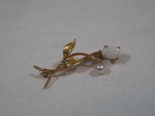 Vintage Krementz Gold Overlay Fire Opal & Pearl Flower Pin - 1 1/8 " Brooch -