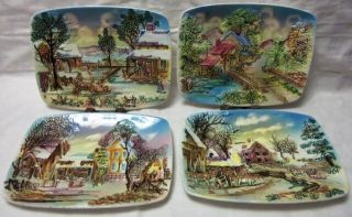 Gorgeous Vintage 3 - Dimensional Seasonal Countryside Plates From Japan 4 Seasons