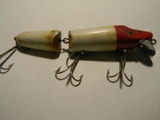 Vintage Wood Heddon Jointed Vamp Spook Fishing Lure 4 - 3/4in Red Head