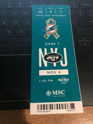 2018 Miami Dolphins Vs York Jets Nfl Football Ticket Stub 11/4