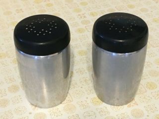 Vintage West Bend Silver Aluminum Salt And Pepper Shaker With Black Screw On Top