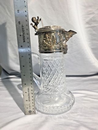 Continental Sterling Silver And Cut Crystal Claret Jug