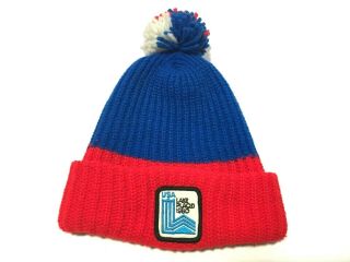 Vintage 1980 Lake Placid Winter Olympics Winter Hat Knit With Pom Pom