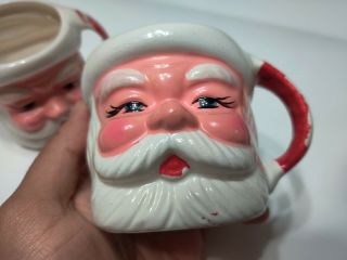 Rare Vintage Glamor Eye Lashes Santa Claus Ceramic Christmas Mug Pair