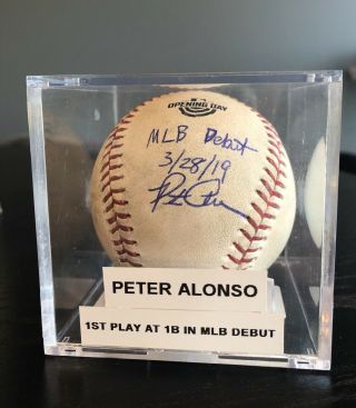 Peter Pete Alonso Game Auto Inscr 1st Career Play At 1b In Mlb Debut Ball