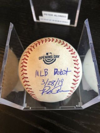 PETER PETE ALONSO GAME AUTO INSCR 1ST CAREER PLAY AT 1B IN MLB DEBUT BALL 2