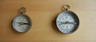 (2) Vintage Brass Hand - Held Compass With Locking Stud - Made In Germany