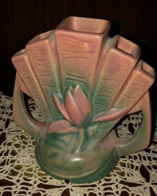 Vintage Roseville Pottery Water Lily Pink And Green Flower Frog 48
