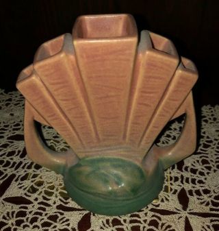 Vintage Roseville Pottery Water Lily Pink And Green Flower Frog 48 2