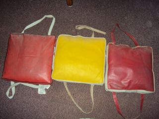 3 Vintage Boat Cushions Flotation Life Preservers Red And Yellow
