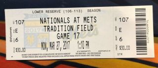 3 - 27 - 2017 Mlb Washington At Ny Mets Spring Training Game Full Ticket -