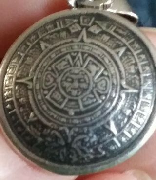925 Sterling Silver Vintage Mexico Aztec Calendar Design Charm Pendant
