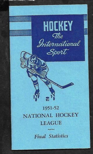 1951 - 52 National Hockey League Final Statistics,  4 Page Fold Out,  3 1/2 " X 6 1/4