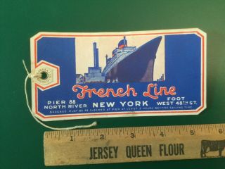 Vintage French Line Normandie Ny Pier 88 Ocean Liner Ship Passenger Baggage Tag