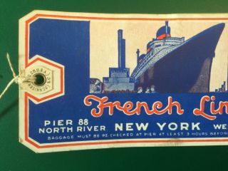Vintage French Line Normandie NY Pier 88 Ocean Liner Ship Passenger Baggage Tag 3