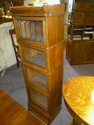 Antique Oak Bookcase Lawyers Barrister 1/2 Size 17 " Wide Leaded Glass 2