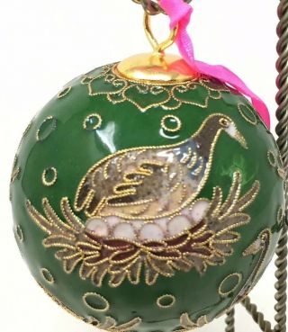 Vintage Chinese Cloisonne Ornament Figural Enameled Metal Round Christmas Orb L7