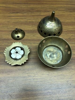 Two 2 Vintage Brass Incense Burners with Lid and burner tray Made in India 2
