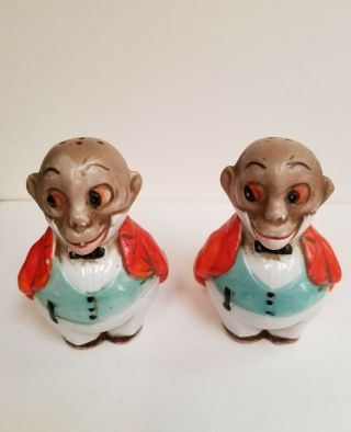 Vintage Rare Made In Germany Salt And Pepper Shakers Monkeys In Tuxedos