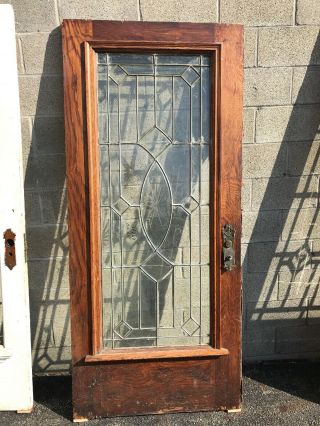 Cm221 Antique Oak Beveled Glass Entrance Door 36 X 81.  5