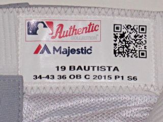 JOSE BAUTISTA Player Worn PANTS MLB Majestic Authentic Toronto Blue Jays 2