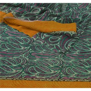 Sanskriti Vintage Green Saree Pure Georgette Silk Printed Sari Craft Soft Fabric