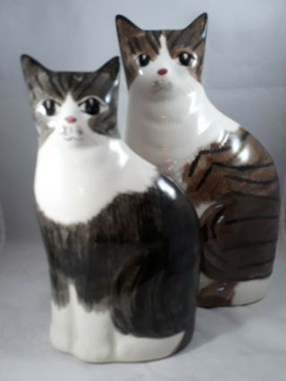 2 Vintage " N.  S.  Gustin " Striped Cat Figurines,  10 " & 8 " Exc Cond.  Gray & Brn.
