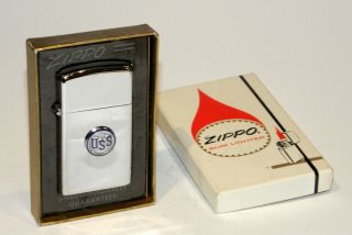 Vintage 1958 Zippo Chrome Slim Windproof Pocket Petrol Lighter Uss Steel