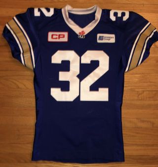 CFL Winnipeg Blue Bombers 2015 Game worn Cameron Marshall Heritage jersey 2